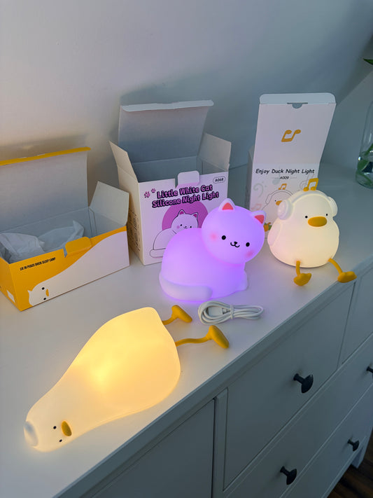 Lampka nocna dla dzieci Kaczka LED – miękka silikonowa lampka do zasypiania USB